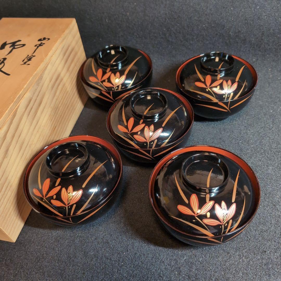 京の漆芸　寛文元年(1661年)創業　象彦　吸い物椀　5客　桐箱入り 京の漆芸 寛文元年(1661年)創業 象彦 吸い物椀 5客